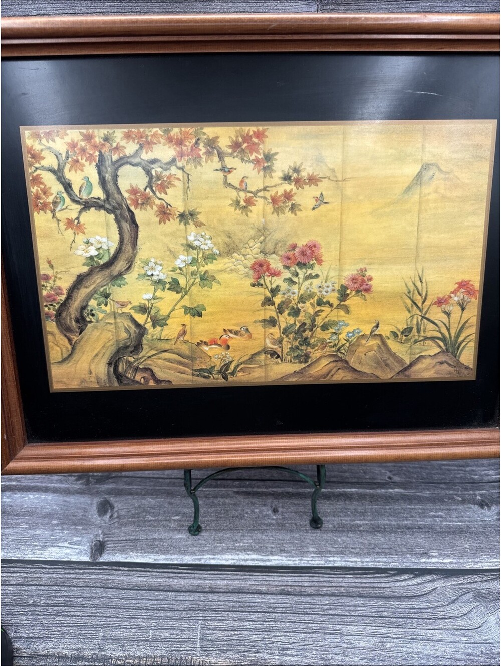 Vintage Pimpernel Tray Chinoiserie Asian Garden Birds Gold Wood Frame Handles